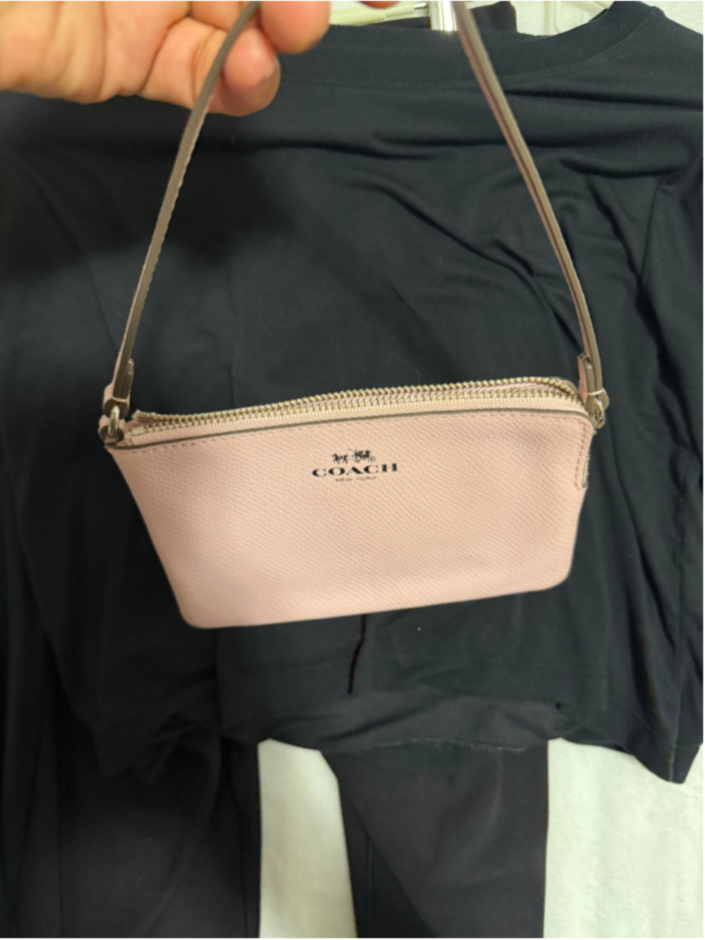 Coach Blush Pink Crossgrain Leather Zip Wristlet Clutch Silver Logo
